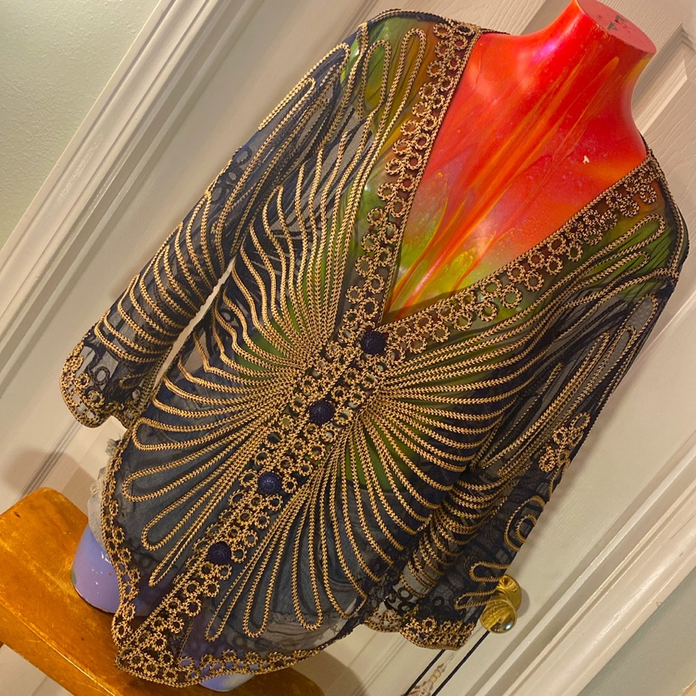 VINTAGE HANDMADE Gorgeous Fancy Festival Transulent Cover Up Top